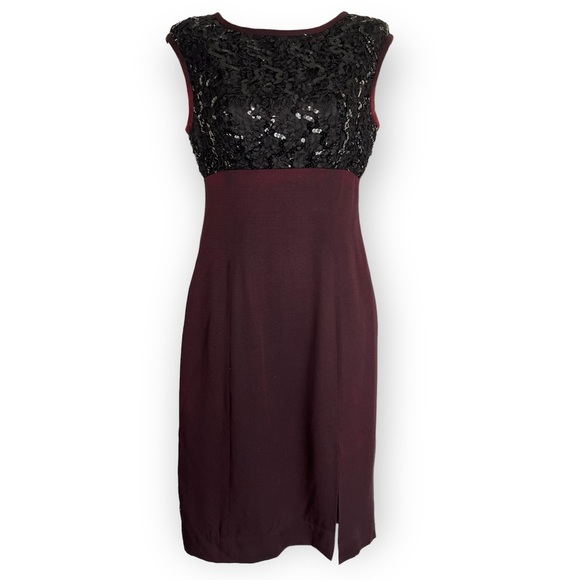 Vintage 80s Cocktail Dress Lace Sequins Maroon & Black Sleeveless Size 4 - Picture 2 of 12